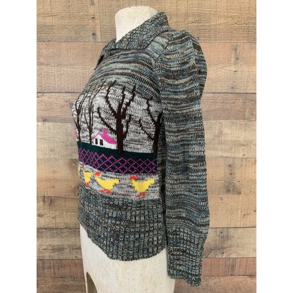 Vintage 1970s Mister Noah Cottage Farm Chicken Knit Novelty Sweater Sz S - Picture 4 of 10